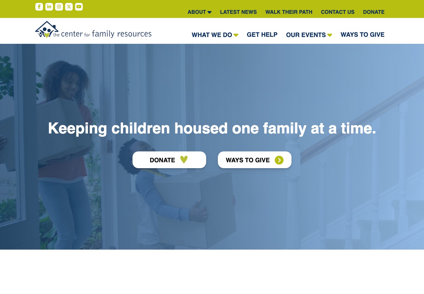 The Center for Family Resources website preview.